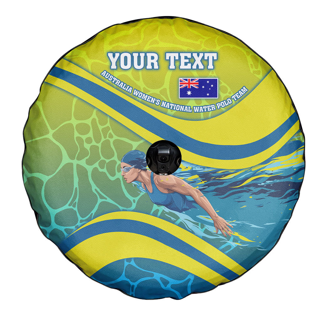 Personalized Australia Water Polo Swimmer Spare Tire Cover Dynamic Swimmer With Wave Pattern And National Colors