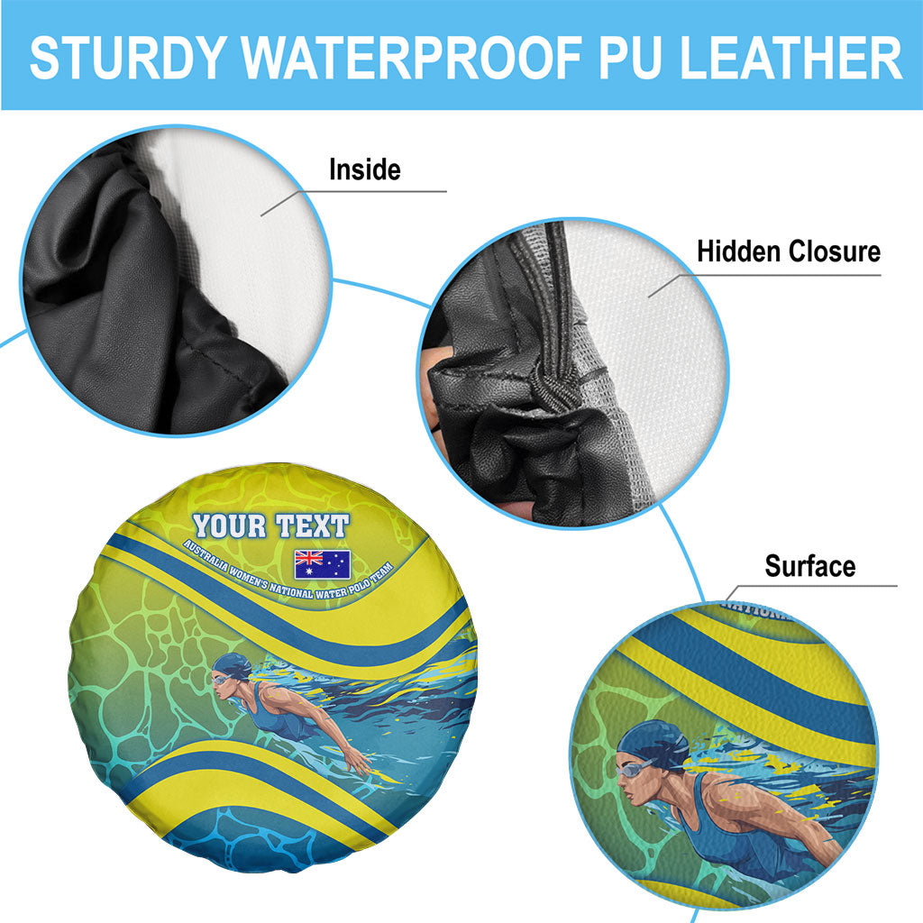 Personalized Australia Water Polo Swimmer Spare Tire Cover Dynamic Swimmer With Wave Pattern And National Colors