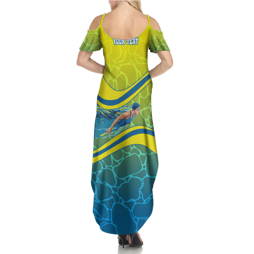 Personalized Australia Water Polo Swimmer Summer Maxi Dress Dynamic Swimmer With Wave Pattern And National Colors