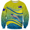 Personalized Australia Water Polo Swimmer Sweatshirt Dynamic Swimmer With Wave Pattern And National Colors