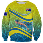 Personalized Australia Water Polo Swimmer Sweatshirt Dynamic Swimmer With Wave Pattern And National Colors