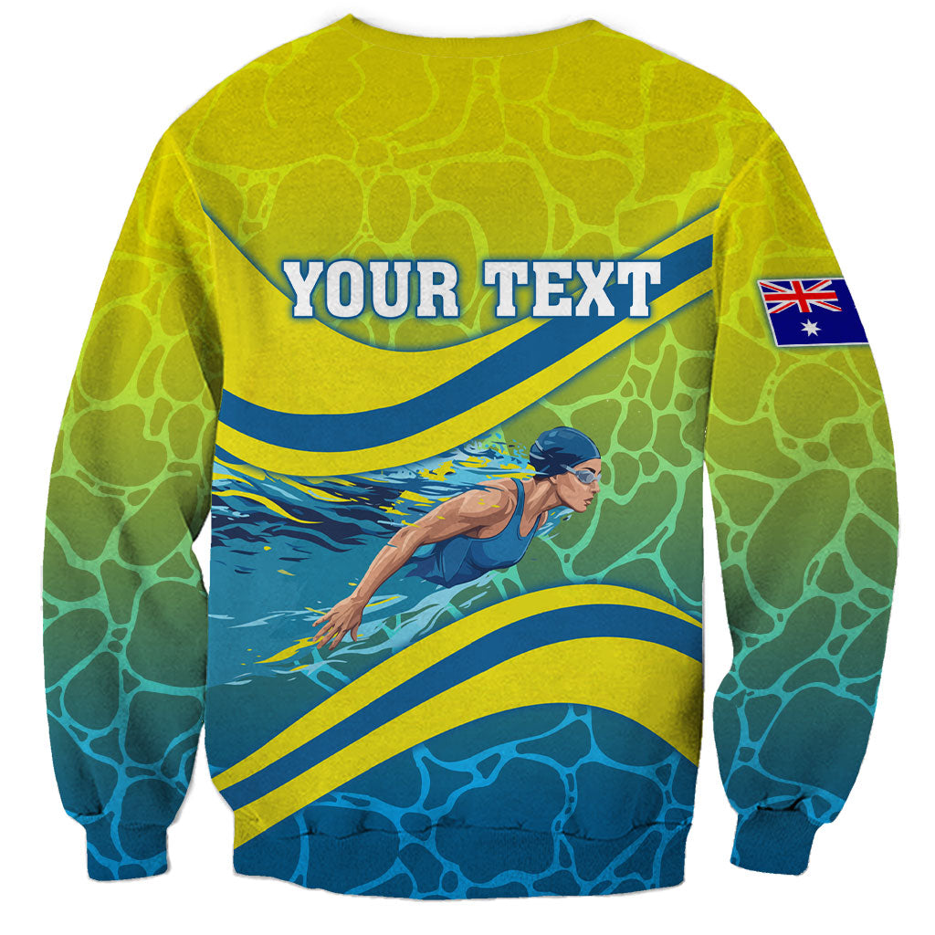 Personalized Australia Water Polo Swimmer Sweatshirt Dynamic Swimmer With Wave Pattern And National Colors