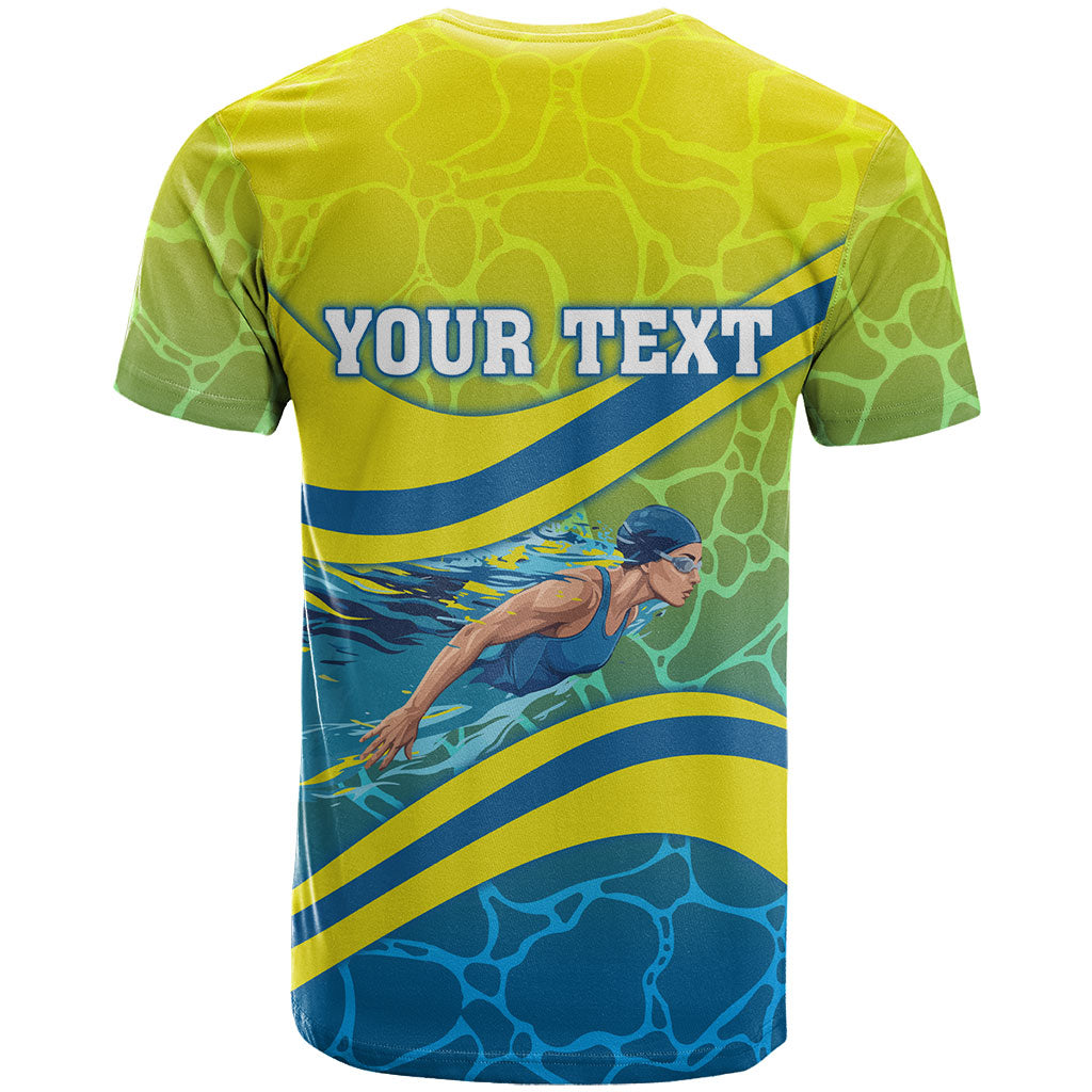 Personalized Australia Water Polo Swimmer T Shirt Dynamic Swimmer With Wave Pattern And National Colors