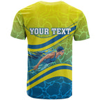 Personalized Australia Water Polo Swimmer T Shirt Dynamic Swimmer With Wave Pattern And National Colors