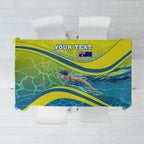 Personalized Australia Water Polo Swimmer Tablecloth Dynamic Swimmer With Wave Pattern And National Colors