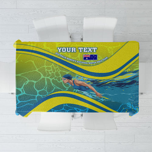 Personalized Australia Water Polo Swimmer Tablecloth Dynamic Swimmer With Wave Pattern And National Colors