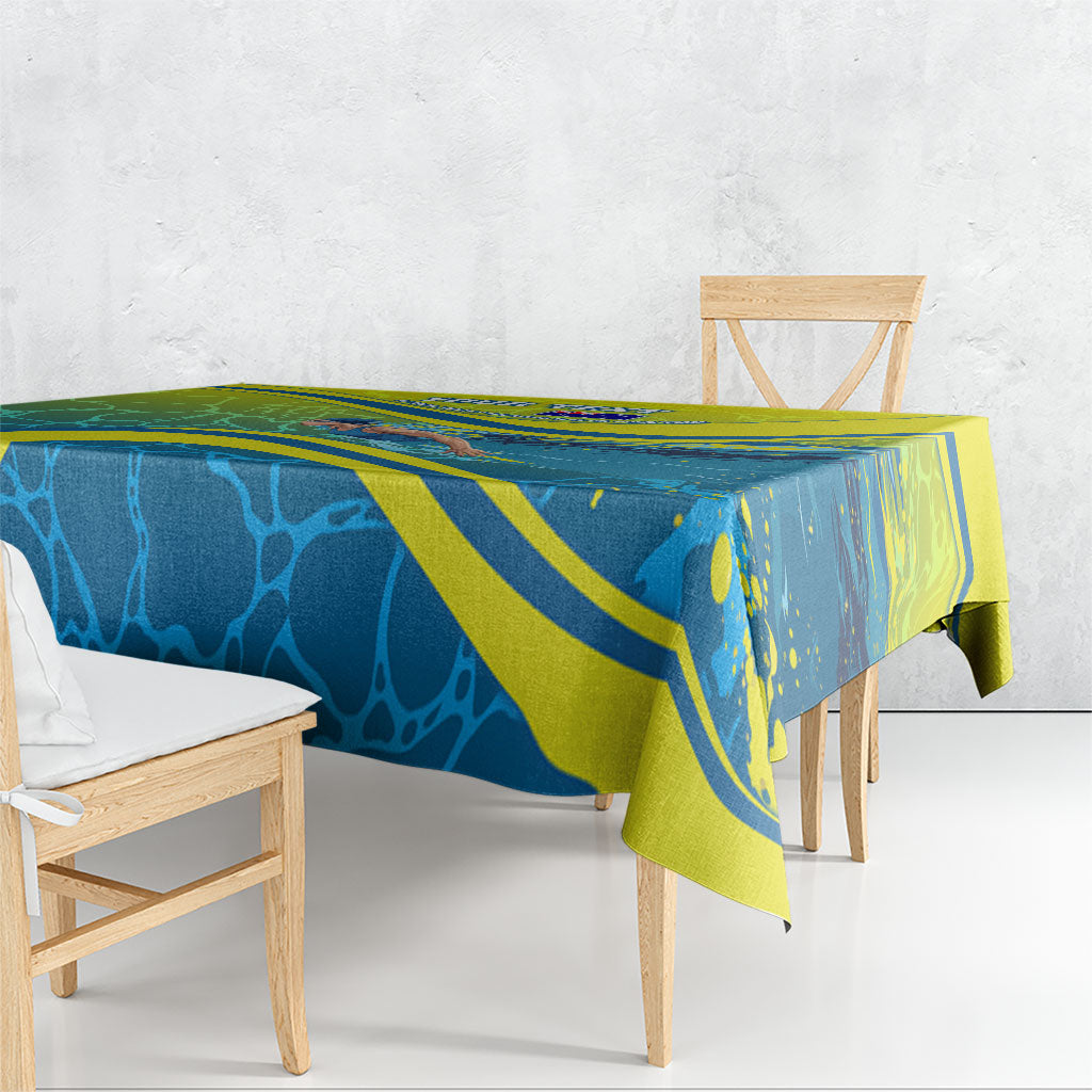 Personalized Australia Water Polo Swimmer Tablecloth Dynamic Swimmer With Wave Pattern And National Colors