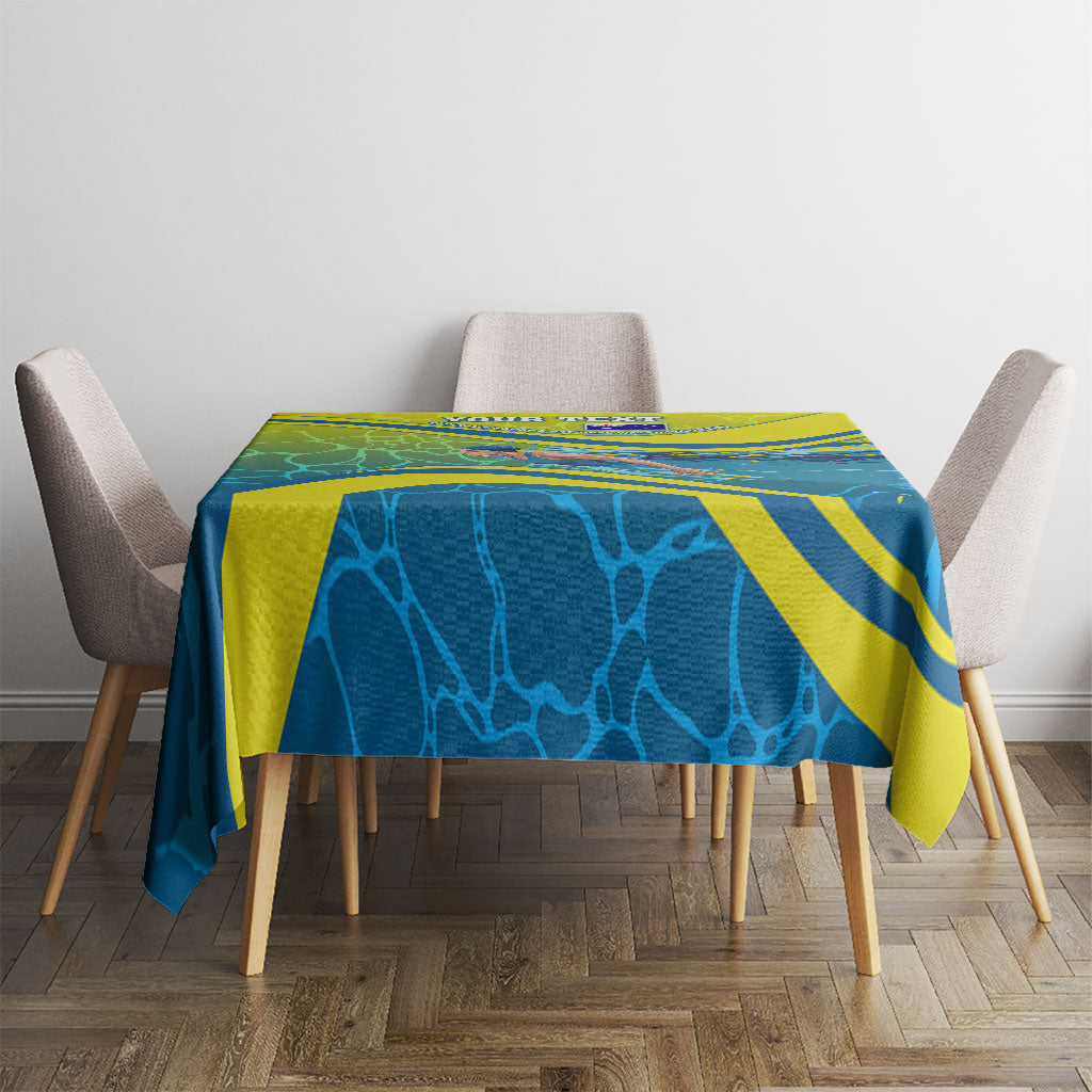 Personalized Australia Water Polo Swimmer Tablecloth Dynamic Swimmer With Wave Pattern And National Colors
