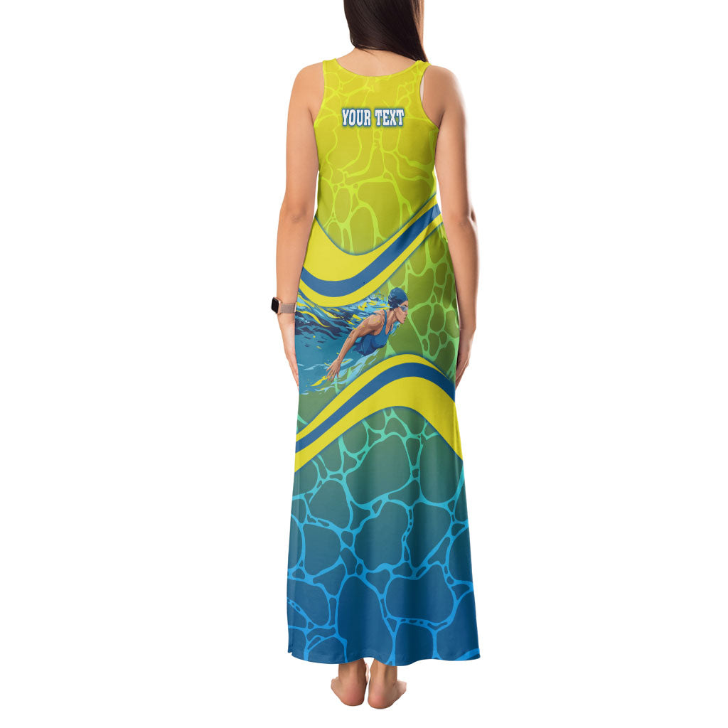 Personalized Australia Water Polo Swimmer Tank Maxi Dress Dynamic Swimmer With Wave Pattern And National Colors