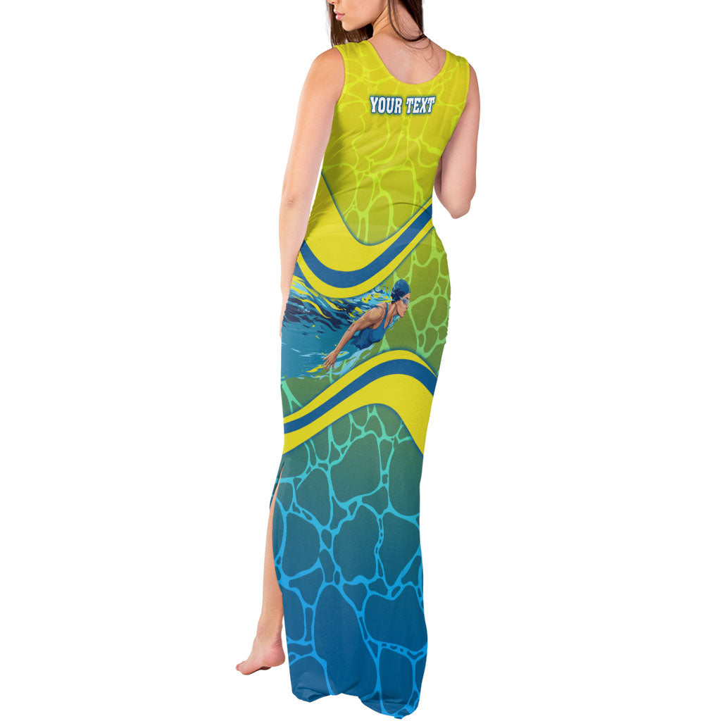 Personalized Australia Water Polo Swimmer Tank Maxi Dress Dynamic Swimmer With Wave Pattern And National Colors