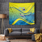 Personalized Australia Water Polo Swimmer Tapestry Dynamic Swimmer With Wave Pattern And National Colors