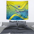 Personalized Australia Water Polo Swimmer Tapestry Dynamic Swimmer With Wave Pattern And National Colors