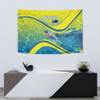 Personalized Australia Water Polo Swimmer Tapestry Dynamic Swimmer With Wave Pattern And National Colors