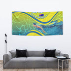 Personalized Australia Water Polo Swimmer Tapestry Dynamic Swimmer With Wave Pattern And National Colors