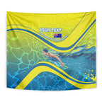 Personalized Australia Water Polo Swimmer Tapestry Dynamic Swimmer With Wave Pattern And National Colors