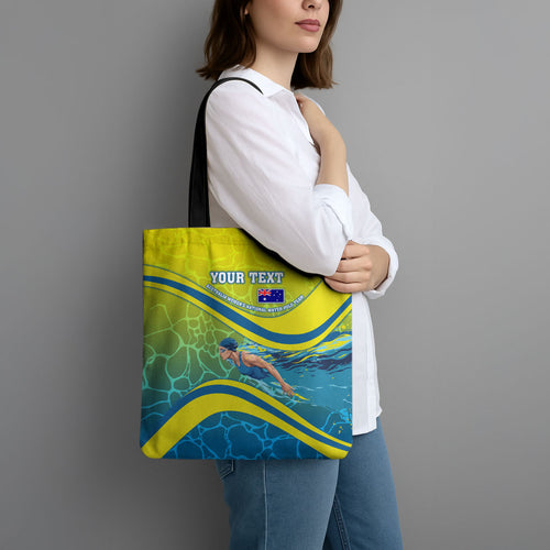 Personalized Australia Water Polo Swimmer Tote Bag Dynamic Swimmer With Wave Pattern And National Colors