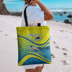Personalized Australia Water Polo Swimmer Tote Bag Dynamic Swimmer With Wave Pattern And National Colors