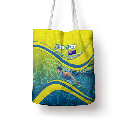 Personalized Australia Water Polo Swimmer Tote Bag Dynamic Swimmer With Wave Pattern And National Colors