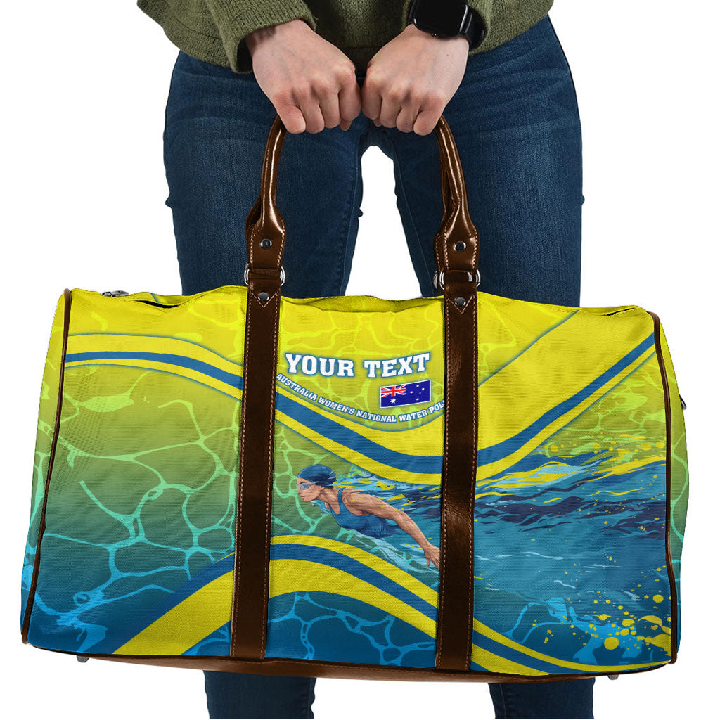Personalized Australia Water Polo Swimmer Travel Bag Dynamic Swimmer With Wave Pattern And National Colors