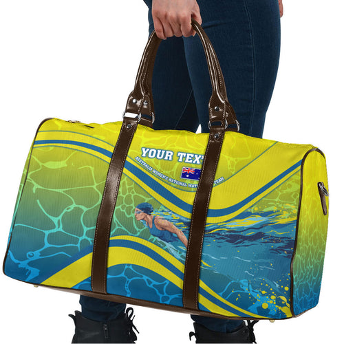 Personalized Australia Water Polo Swimmer Travel Bag Dynamic Swimmer With Wave Pattern And National Colors