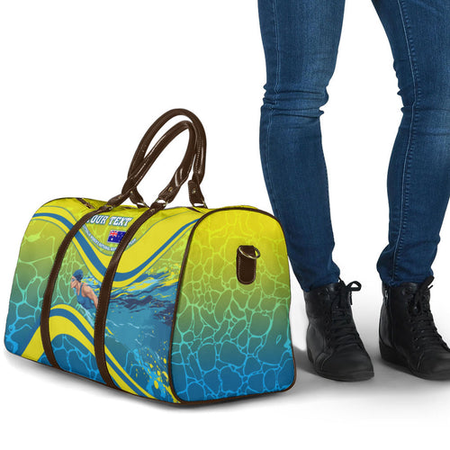 Personalized Australia Water Polo Swimmer Travel Bag Dynamic Swimmer With Wave Pattern And National Colors