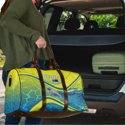 Personalized Australia Water Polo Swimmer Travel Bag Dynamic Swimmer With Wave Pattern And National Colors