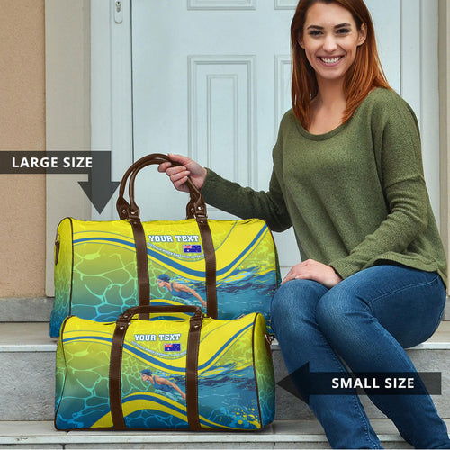 Personalized Australia Water Polo Swimmer Travel Bag Dynamic Swimmer With Wave Pattern And National Colors