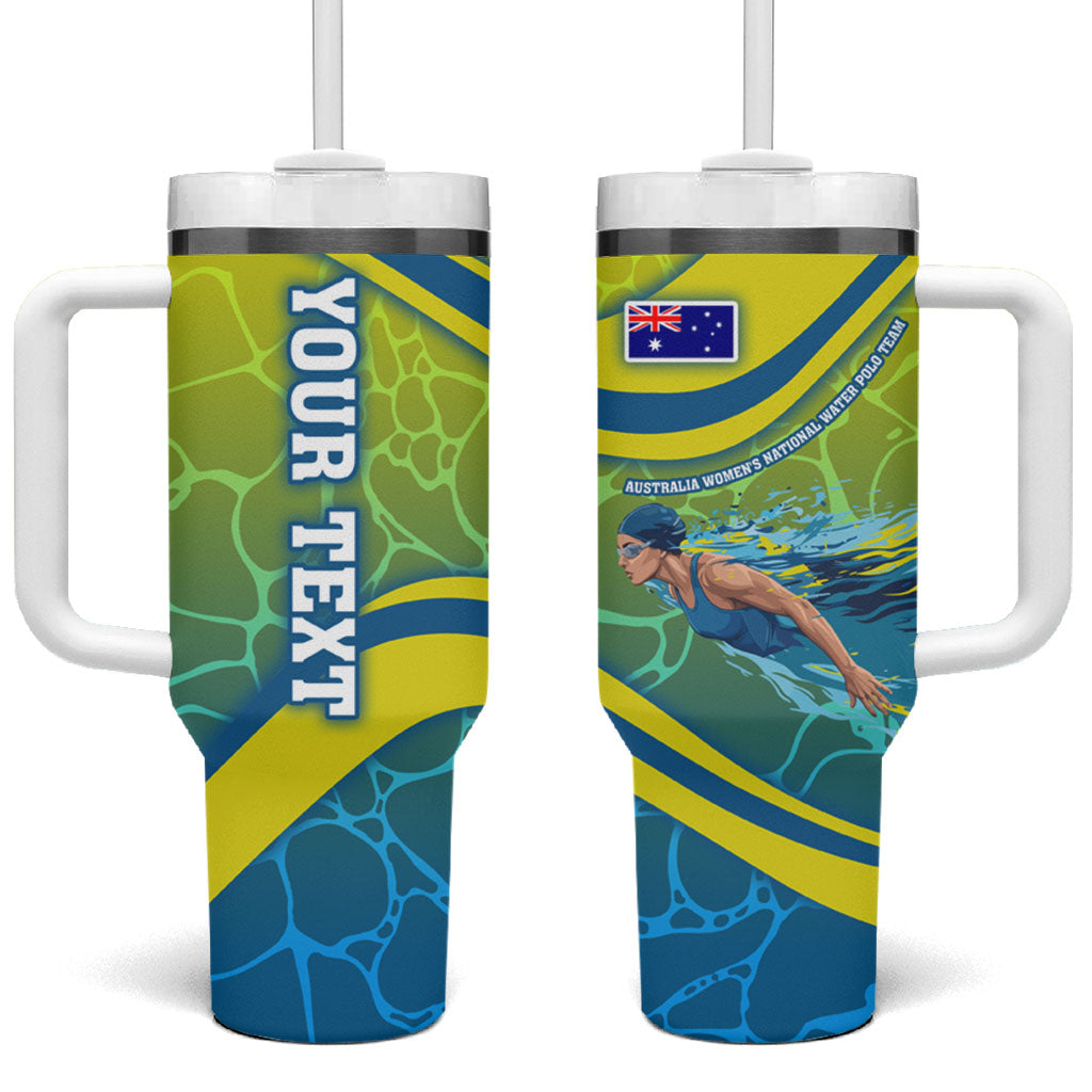 Personalized Australia Water Polo Swimmer Tumbler With Handle Dynamic Swimmer With Wave Pattern And National Colors