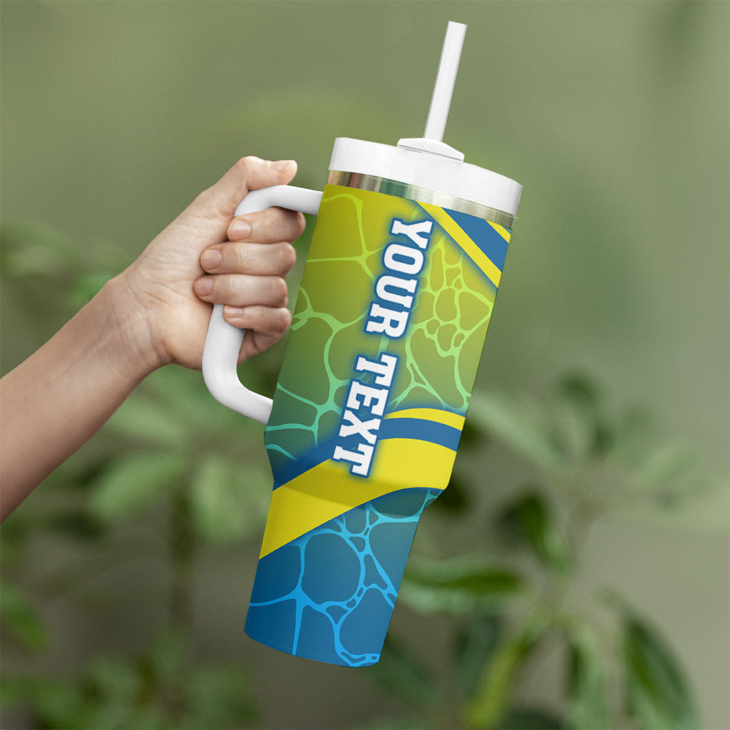 Personalized Australia Water Polo Swimmer Tumbler With Handle Dynamic Swimmer With Wave Pattern And National Colors