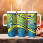 Personalized Australia Water Polo Swimmer Tumbler With Handle Dynamic Swimmer With Wave Pattern And National Colors