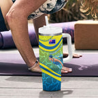 Personalized Australia Water Polo Swimmer Tumbler With Handle Dynamic Swimmer With Wave Pattern And National Colors