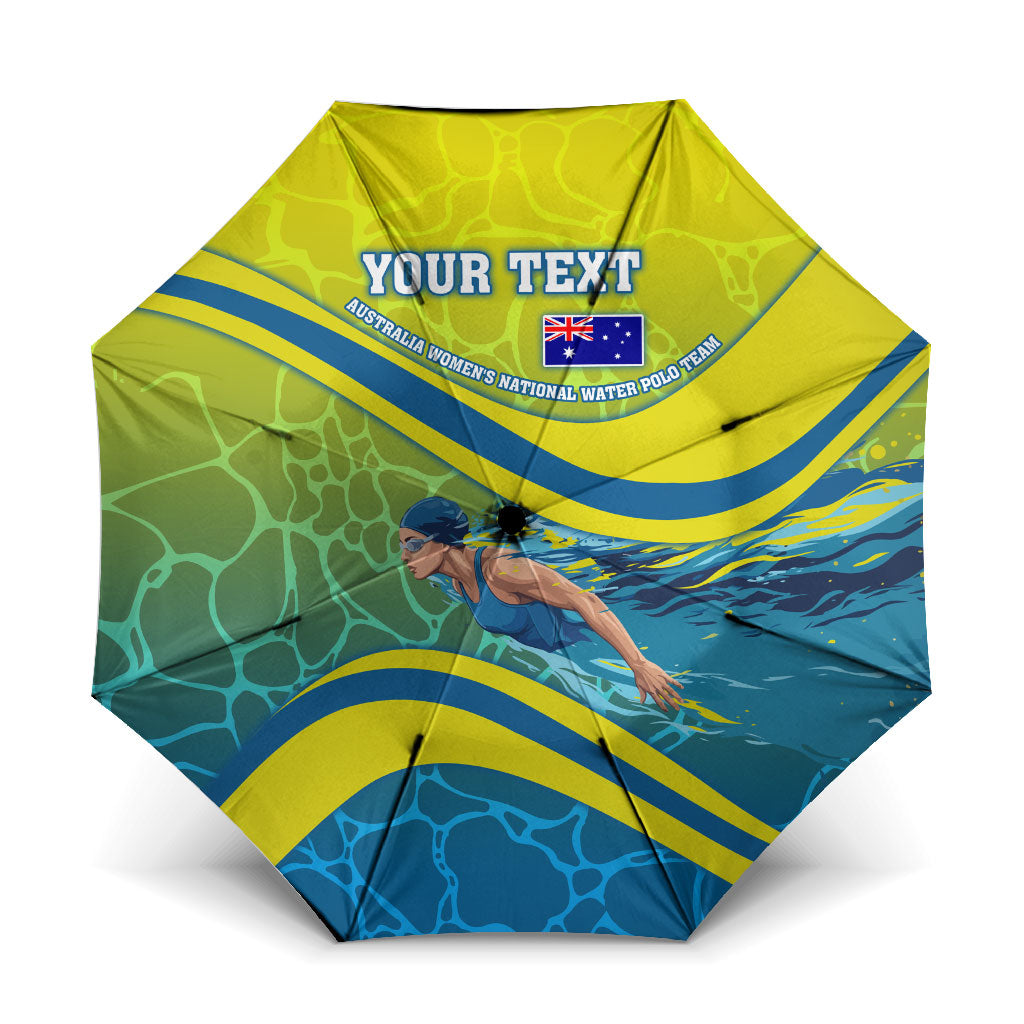 Personalized Australia Water Polo Swimmer Umbrella Dynamic Swimmer With Wave Pattern And National Colors