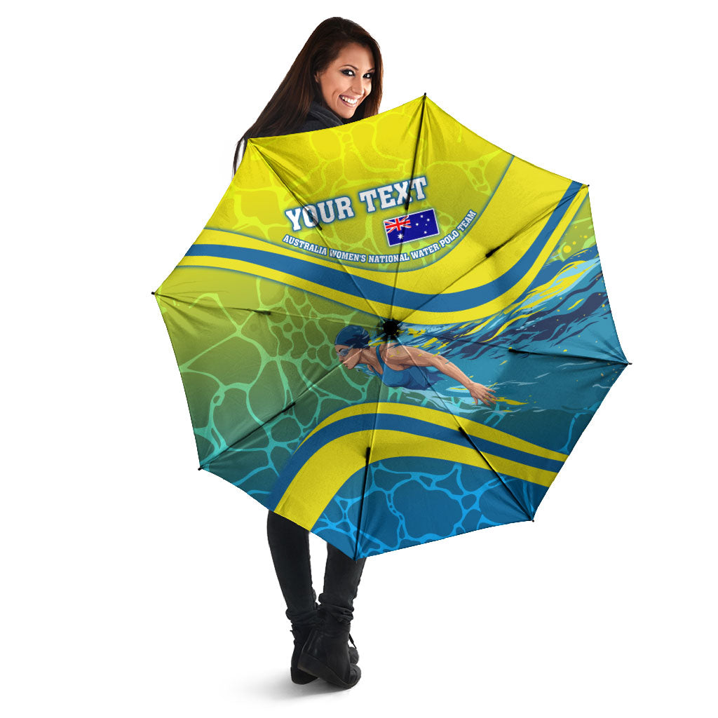 Personalized Australia Water Polo Swimmer Umbrella Dynamic Swimmer With Wave Pattern And National Colors