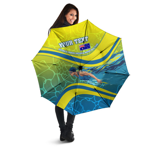 Personalized Australia Water Polo Swimmer Umbrella Dynamic Swimmer With Wave Pattern And National Colors