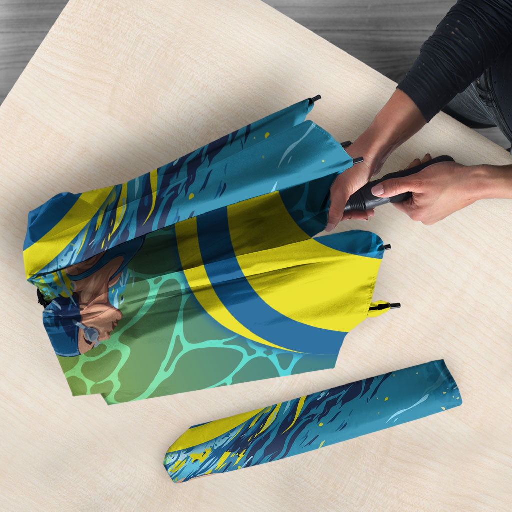 Personalized Australia Water Polo Swimmer Umbrella Dynamic Swimmer With Wave Pattern And National Colors