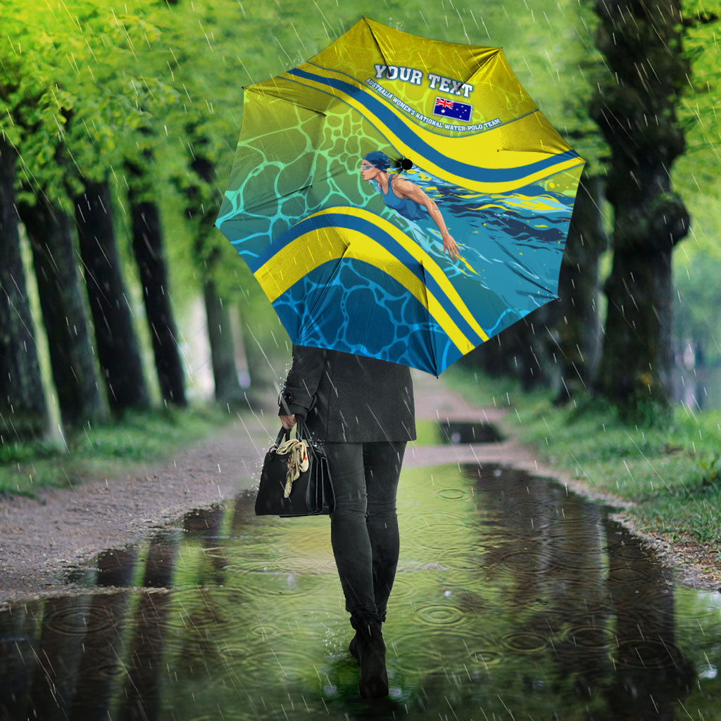 Personalized Australia Water Polo Swimmer Umbrella Dynamic Swimmer With Wave Pattern And National Colors