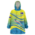 Personalized Australia Water Polo Swimmer Wearable Blanket Hoodie Dynamic Swimmer With Wave Pattern And National Colors