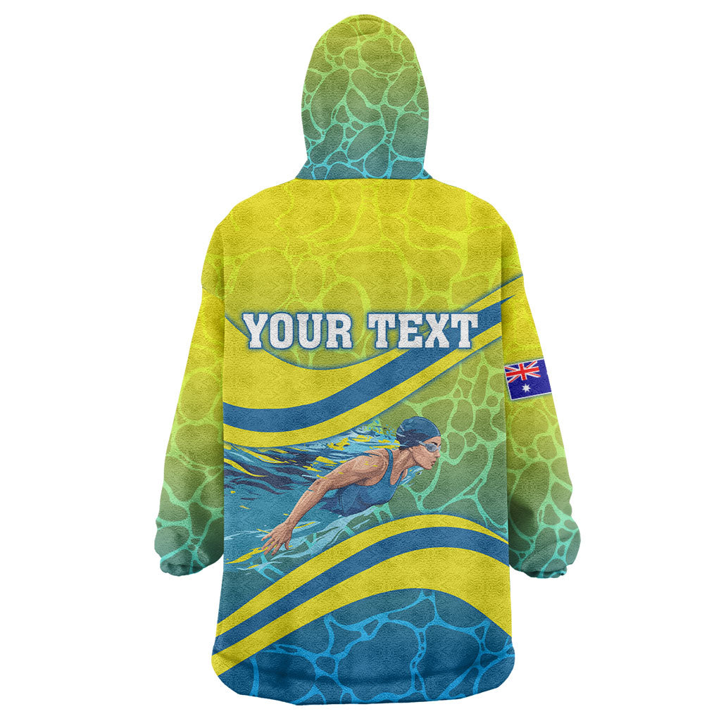 Personalized Australia Water Polo Swimmer Wearable Blanket Hoodie Dynamic Swimmer With Wave Pattern And National Colors