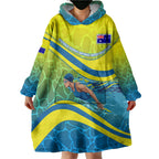 Personalized Australia Water Polo Swimmer Wearable Blanket Hoodie Dynamic Swimmer With Wave Pattern And National Colors