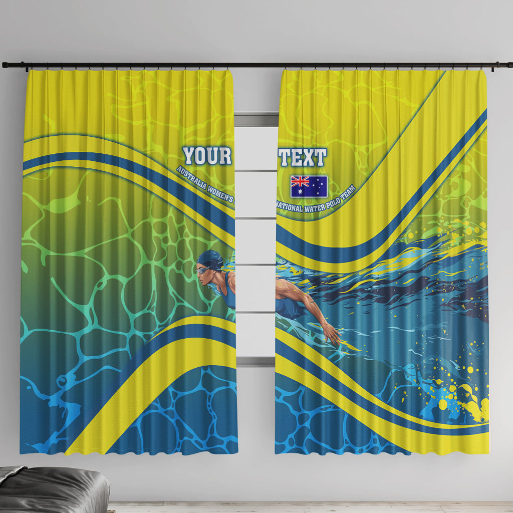 Personalized Australia Water Polo Swimmer Window Curtain Dynamic Swimmer With Wave Pattern And National Colors