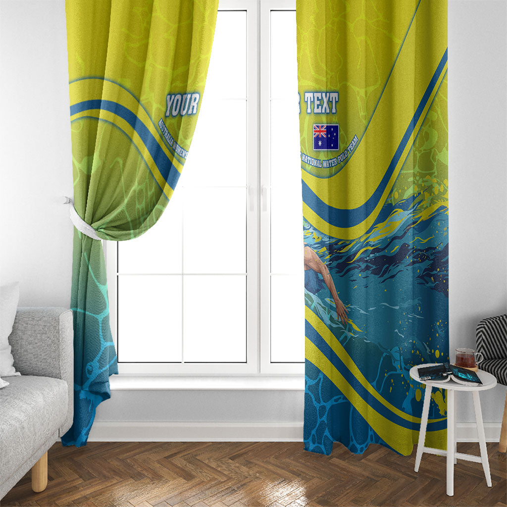 Personalized Australia Water Polo Swimmer Window Curtain Dynamic Swimmer With Wave Pattern And National Colors