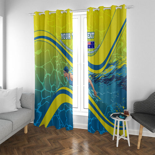 Personalized Australia Water Polo Swimmer Window Curtain Dynamic Swimmer With Wave Pattern And National Colors