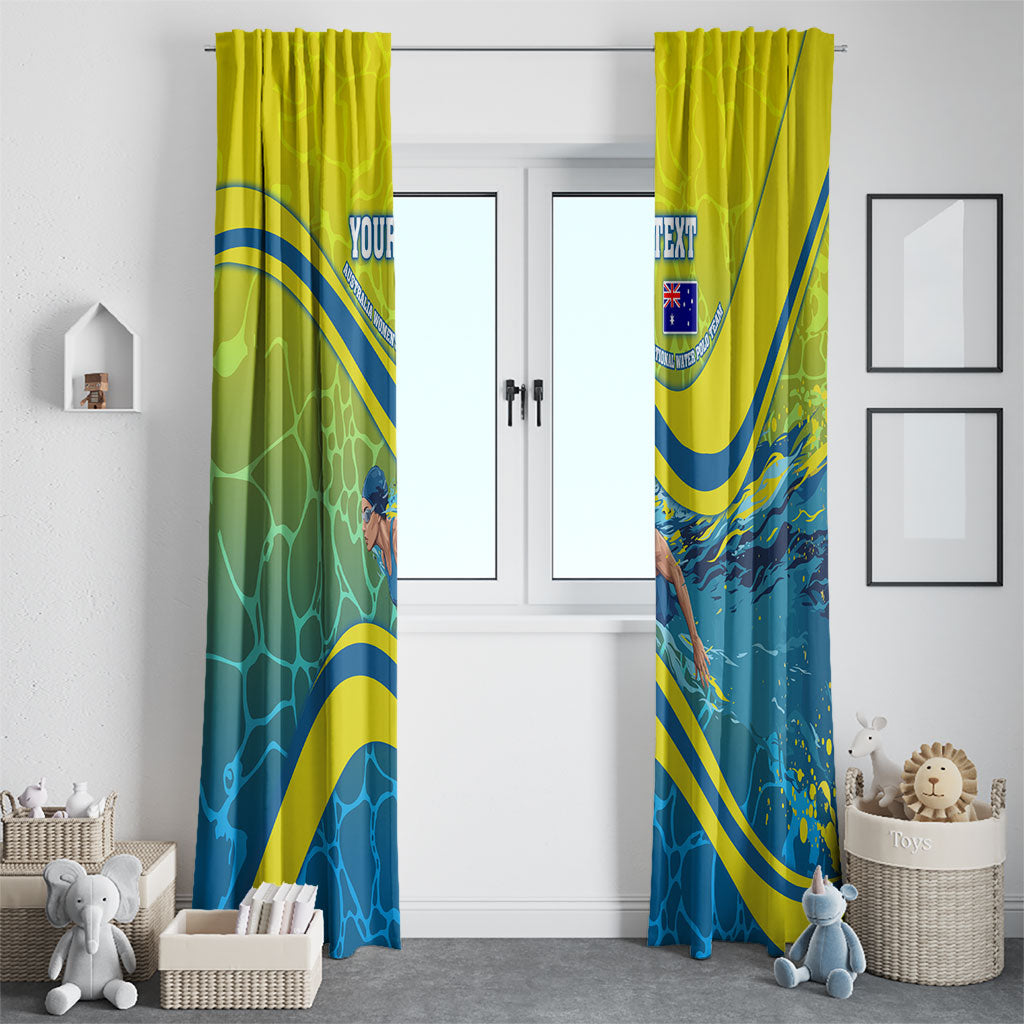 Personalized Australia Water Polo Swimmer Window Curtain Dynamic Swimmer With Wave Pattern And National Colors