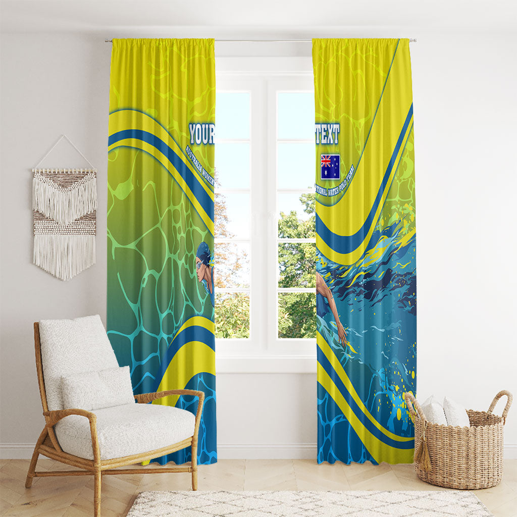 Personalized Australia Water Polo Swimmer Window Curtain Dynamic Swimmer With Wave Pattern And National Colors