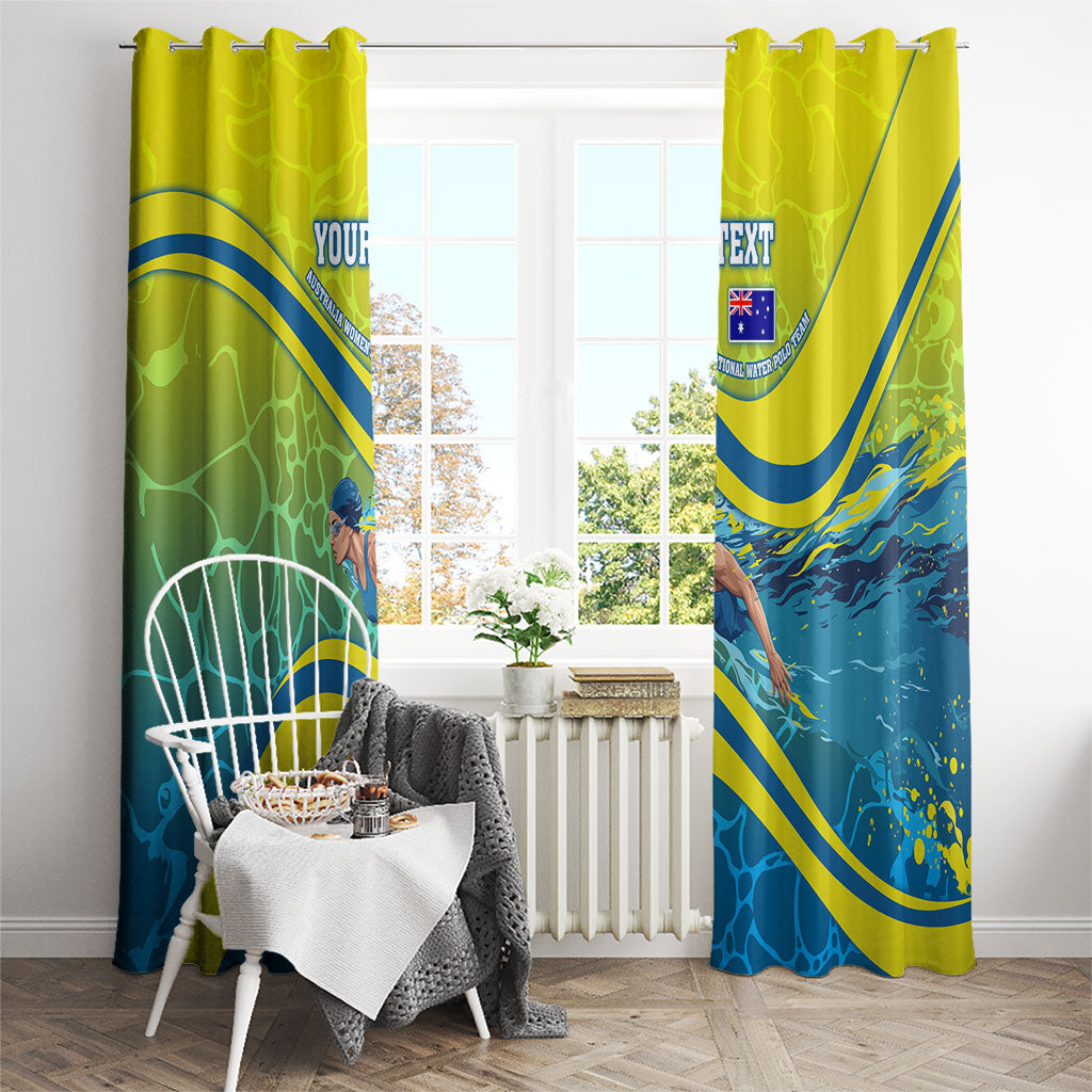 Personalized Australia Water Polo Swimmer Window Curtain Dynamic Swimmer With Wave Pattern And National Colors