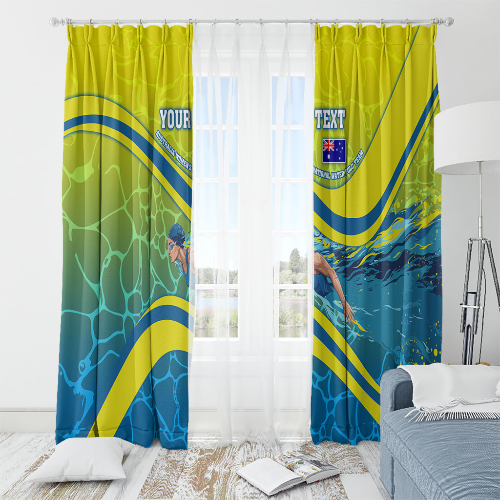 Personalized Australia Water Polo Swimmer Window Curtain Dynamic Swimmer With Wave Pattern And National Colors