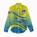 Personalized Australia Water Polo Swimmer Women Casual Shirt Dynamic Swimmer With Wave Pattern And National Colors