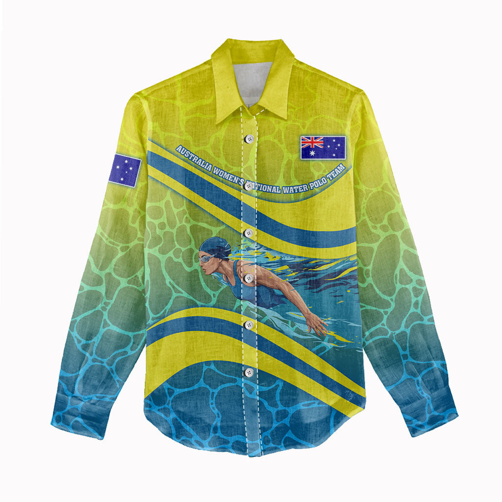 Personalized Australia Water Polo Swimmer Women Casual Shirt Dynamic Swimmer With Wave Pattern And National Colors