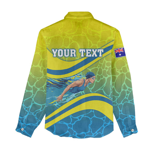 Personalized Australia Water Polo Swimmer Women Casual Shirt Dynamic Swimmer With Wave Pattern And National Colors
