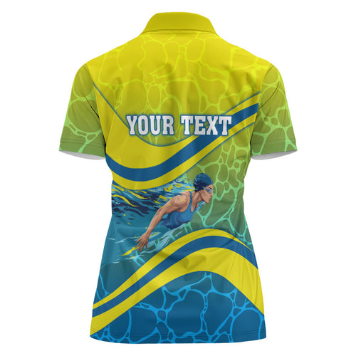 Personalized Australia Water Polo Swimmer Women Polo Shirt Dynamic Swimmer With Wave Pattern And National Colors